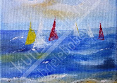 Acrylmalerei maritim mit abstraktem maritimen Meer und Regatta