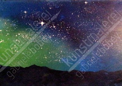 Aurora Borealis Bergnachthimmel mit Sternen in Acrylfarben