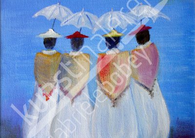 Acrylmalerei Motiv mit 4 Damen Schirm
